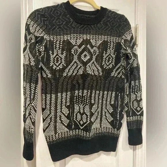 J. Crew Women Black Mixed Stitch Blanket Sweater Soft Cotton Wool Blend Size XXS - Picture 1 of 8